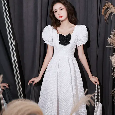 白色小晚礼服裙女轻奢小众高端气质名媛蝴蝶结法式小个子连衣裙图片