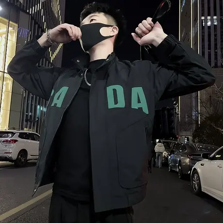 工装夹克男春季2024新款撞色字母高级感潮牌痞帅立领褂子休闲外套商品大图