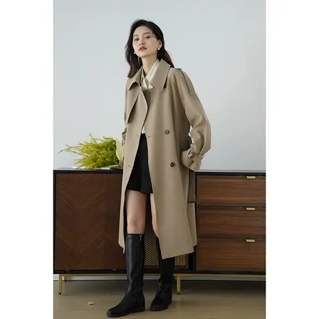 嘉茱莉2025春季新款双排扣休闲风衣女高级感风衣中长款上衣外套商品大图