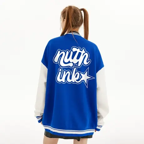Nuthink潮流宽松字母克莱因蓝美式棒球服男冬季加厚保暖夹克外套商品大图