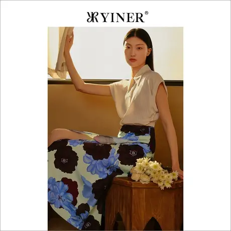 YINER音儿女装夏季时尚无袖收腰肌理感衬衫上衣图片