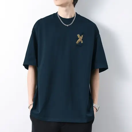 260g美式重磅纯棉短袖t恤男圆领上衣服夏季兔子印花半袖全棉体恤商品大图