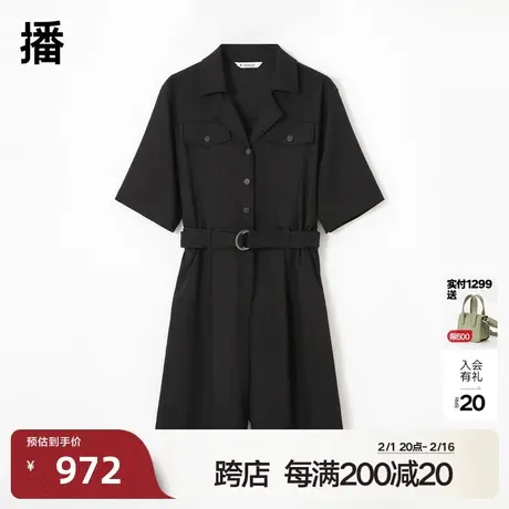 播商场同款2023秋复古金属环腰带工装风休闲连体裤女BDQ3JD05811商品大图