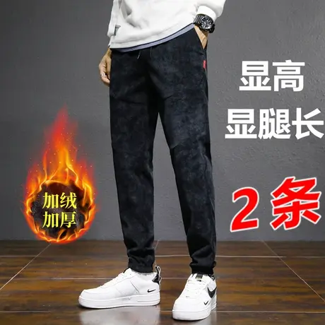 松紧腰灯芯绒休闲裤男士秋冬新款韩版束脚条绒男裤修身小脚长裤子商品大图