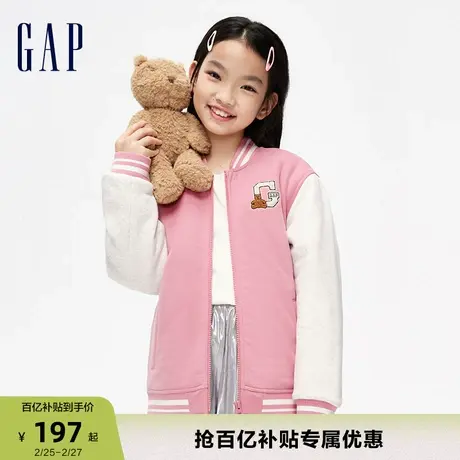 Gap女童冬季LOGO宽松撞色棒球服棉服夹克儿童装运动 外套889741商品大图