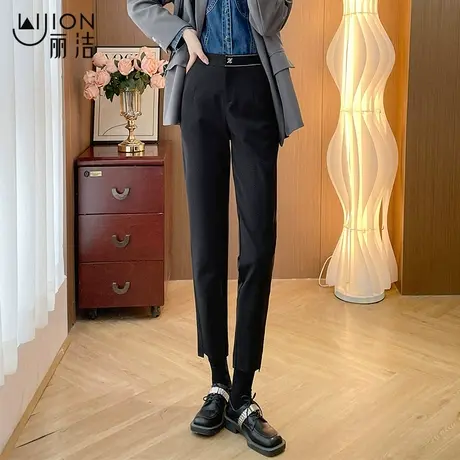 显瘦黑色烟管裤女2024春季新款小个子高腰显瘦九分直筒休闲西装裤商品大图