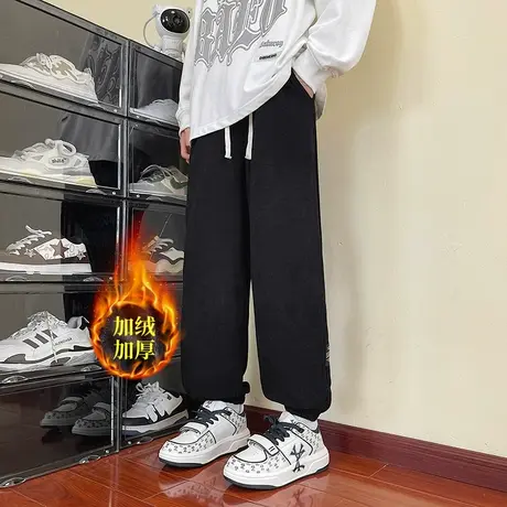重磅加绒卫裤男秋冬款美式潮牌宽松束脚裤子男生冬季保暖休闲长裤图片