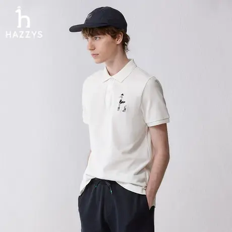 Hazzys哈吉斯夏季新品男士翻领短袖刺绣T恤纯色商务休闲POLO衫潮图片