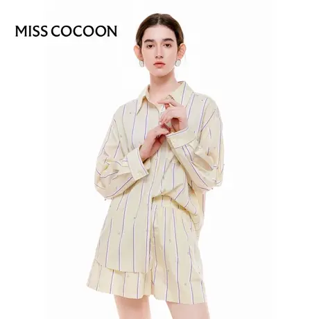 MISSCOCOON【莫奈花园】24夏新款炫彩亮钻条纹宽松廓形天丝衬衫商品大图