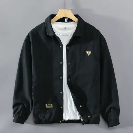 棉麻休闲衬衫男衬衣男士黑色痞帅春季新款日系修身外套帅气宽松潮图片