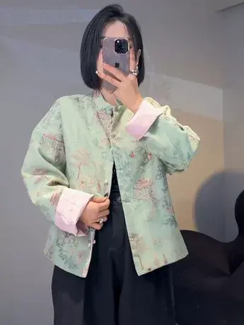 新中式撞色拼接重工刺绣短款外套2024春季新款国风高端气质上衣潮商品大图