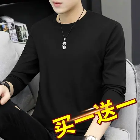 纯棉长袖t恤男纯色全棉内搭加绒加厚保暖打底衫春秋冬季圆领秋衣商品大图