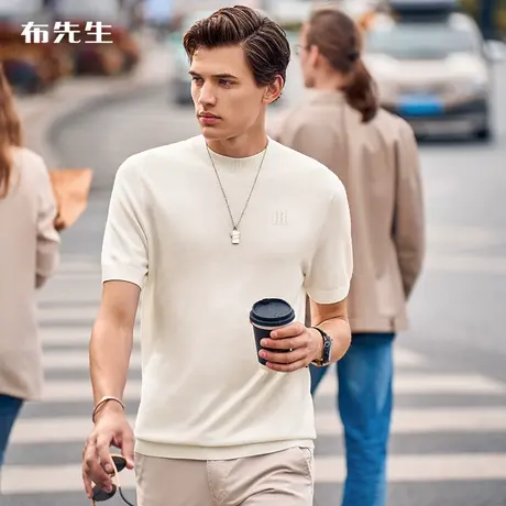 MrBu布先生精致字母刺绣羊毛混纺针织短袖2023春夏男士t恤AT12162商品大图