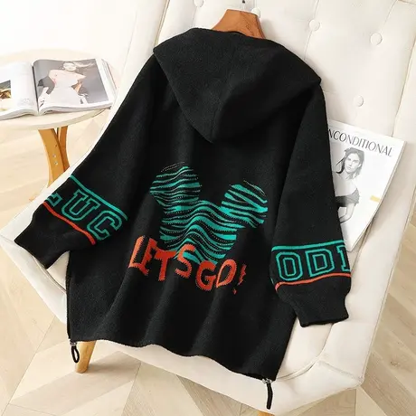 伊自尚大码女装2023秋冬新款胖mm时尚百搭中长款连帽外套长袖上衣商品大图