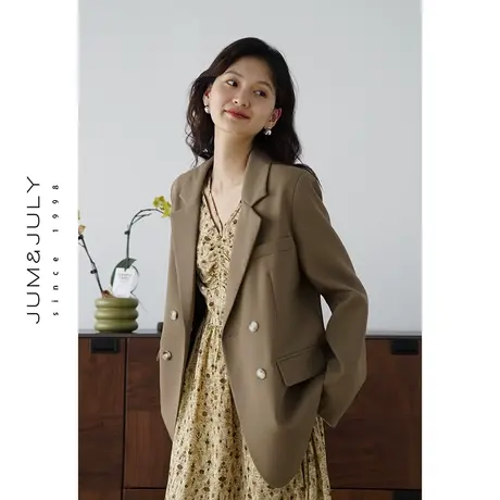 嘉茱莉2023秋季新款双排扣西装外套女时髦复古西服小个子宽松上衣商品大图