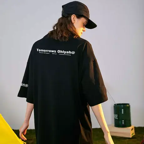 Ohlyah无性别纯棉简约短袖男女同款印花国潮牌圆领休闲T恤情侣装商品大图