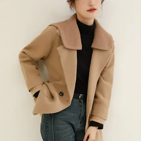 韩潮袭人2023冬季新款英伦双面呢子大衣女士休闲中长款毛呢外套图片