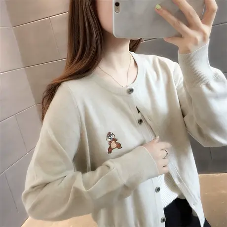 2023秋季新款网红韩版百搭宽松慵懒风刺绣针织开衫女短款毛衣外套图片