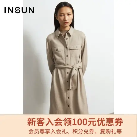恩裳冬季商场同款衬衫领中长款气质有型轻商务长袖连衣裙图片
