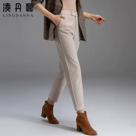 毛呢西装裤女秋冬2023新款冬季休闲高腰加厚妈妈呢子裤九分哈伦裤商品大图