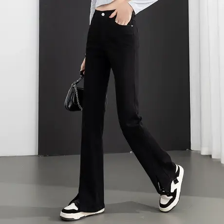 高腰黑色微喇牛仔裤女2023新款春季女裤窄版直筒裤拖地开叉喇叭裤商品大图