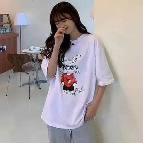 超火cec短袖t恤女夏装宽松网红ins原宿bf慵懒风百搭蹦迪上衣服潮图片