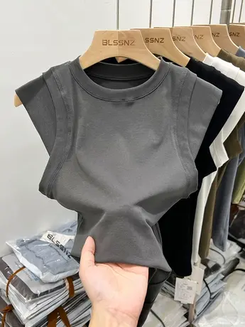 短袖t恤女背心内搭ins潮2023新款洋气纯欲锁骨设计感小众无袖上衣商品大图