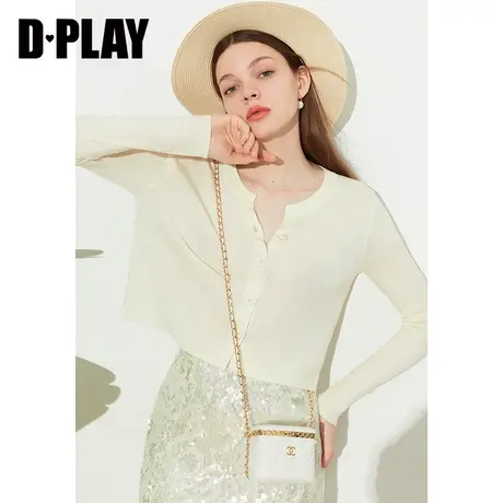 DPLAY【惠品】2023春新小香风时尚白圆领长袖短款针织开衫空调衫商品大图
