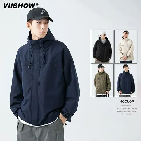VIISHOW外套男春季日系宽松连帽上衣休闲防风冲锋夹克情侣工装夹商品大图