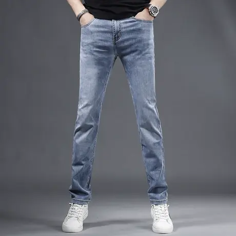 2023新款夏季冰丝牛仔裤男款修身直筒轻薄款烟灰色弹力男士休闲裤商品大图