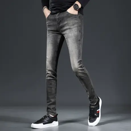 高级灰色牛仔裤男秋季2023新款修身小脚裤弹力潮流男士长裤子春秋商品大图