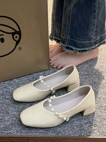 玛丽珍女鞋夏新款方头小皮鞋法式小高跟中粗跟仙女温柔配裙子单鞋商品大图