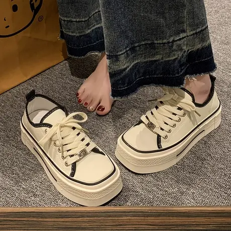 帆布鞋女2023春秋新款百搭复古爆款夏季不累脚软底厚底休闲板鞋潮商品大图