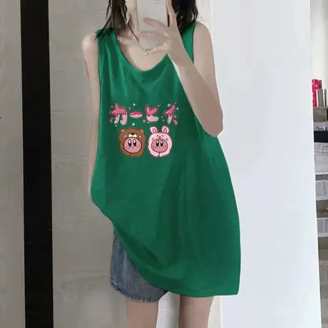 美式纯棉吊带背心无袖t恤女夏季设计感小众外穿宽松港风挂脖上衣图片