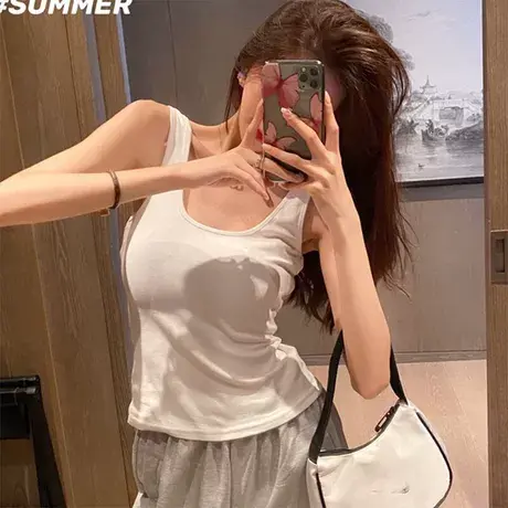 工字吊带背心女夏季无袖上衣设计感小众外穿小西装内搭短款打底潮图片