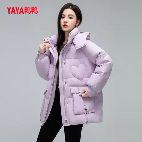 鸭鸭羽绒服女2023年冬季新款时尚连帽中长款连帽时尚外套C图片