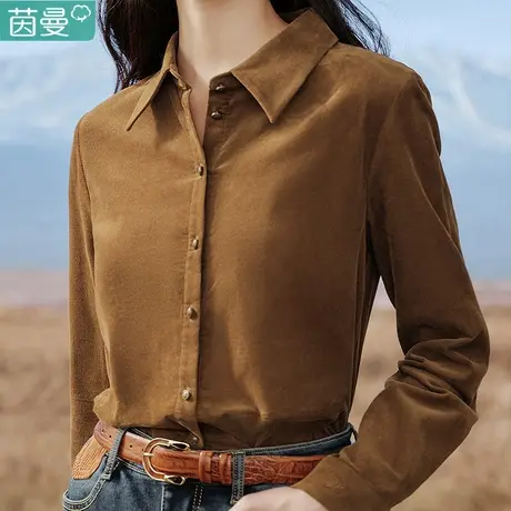 茵曼旗舰店官方秋冬季加厚灯芯绒衬衫女长袖纯棉衬衣2023新款上衣商品大图