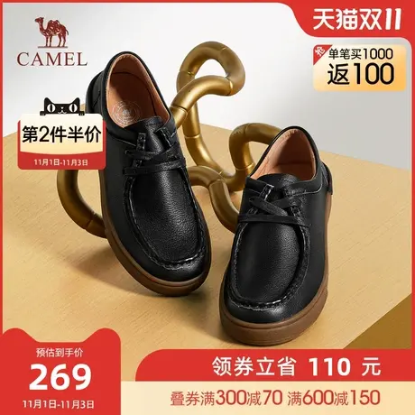 骆驼女鞋2023年秋季新款真皮英伦风休闲单鞋厚底jk小皮鞋女乐福鞋图片