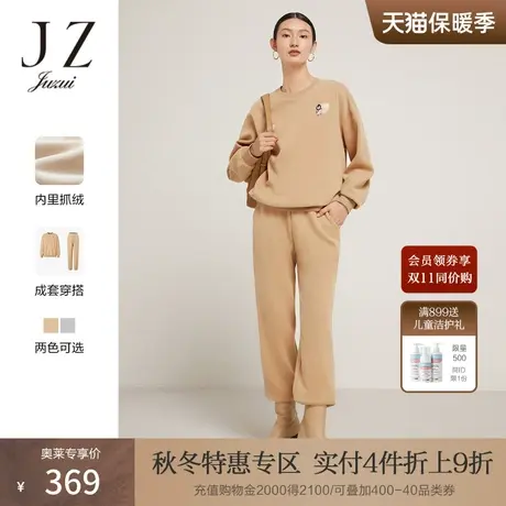 JZ玖姿加绒圆领宽松卫衣女装2022冬季新款企鹅时尚设计感休闲上衣商品大图