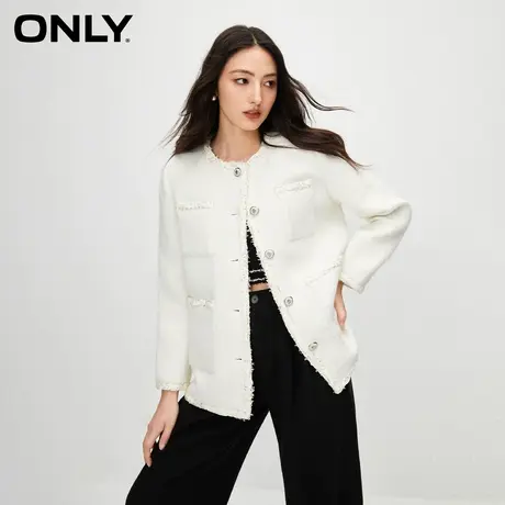 ONLY2023冬季新款气质小香风丝带流苏粗呢花外套女|123436015商品大图
