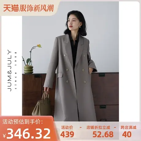 嘉茱莉2023秋季新款时髦复古灰色西装外套女高级气质西服上衣长款商品大图