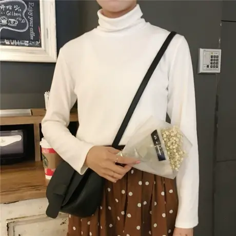 2023新款春秋冬季新款白色内搭洋气半高领打底衫长袖t恤女上衣服商品大图