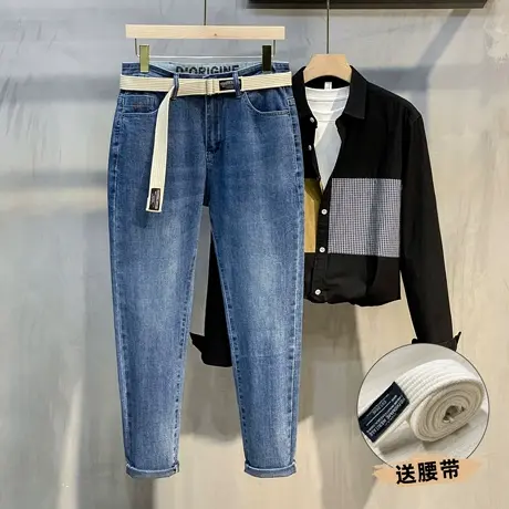 2023四季韩版潮流修身男士牛仔裤洗水小脚九分休闲百搭长裤子春秋商品大图
