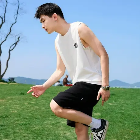 唐狮夏季新款男背心简约坎肩无袖T恤白色宽松内搭打底衫潮流t商品大图