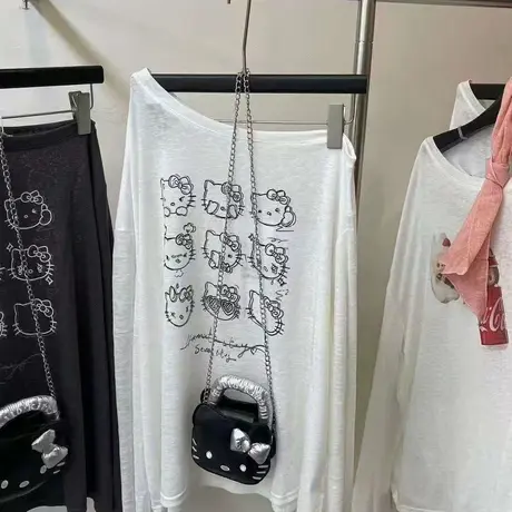 2025年夏装新款韩版时尚百搭显瘦长袖T恤女宽松显瘦休闲斜肩上衣商品大图