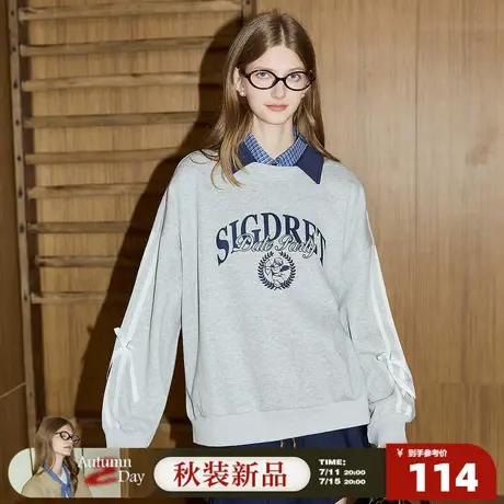 唐狮2026春秋新款套头卫衣翻领复古美式字母设计女假两件休闲上衣图片