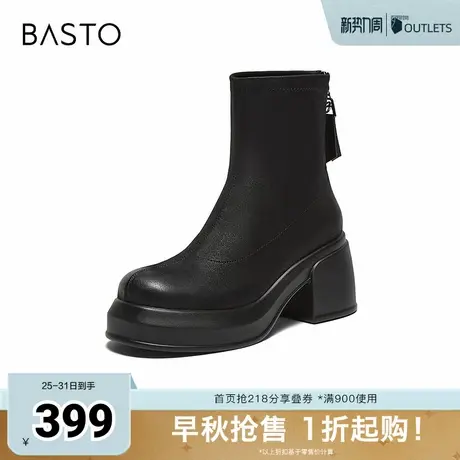 百思图2025冬季新款商场同款时装靴时尚潮流粗跟女中靴E5037DZ5图片
