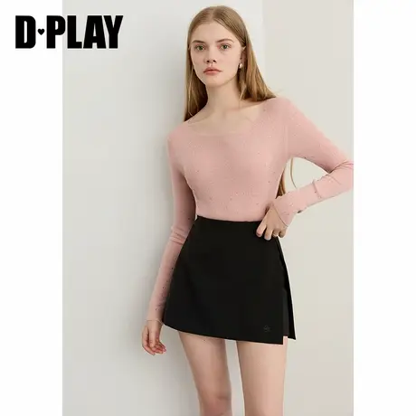 DPALY2025年秋季新款粉色针织衫女时尚闪钻含羊毛打底衫长袖上衣图片
