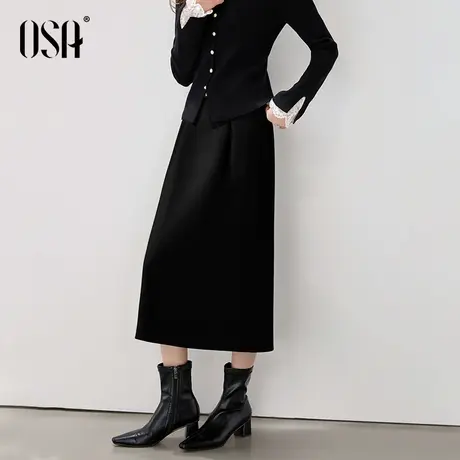OSA欧莎高腰简约黑色半身裙女2025年秋季新款休闲显瘦直筒a字半裙图片