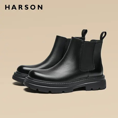 哈森冬季男鞋靴子2025新款切尔西靴男真皮厚底英伦短靴男增高皮靴图片